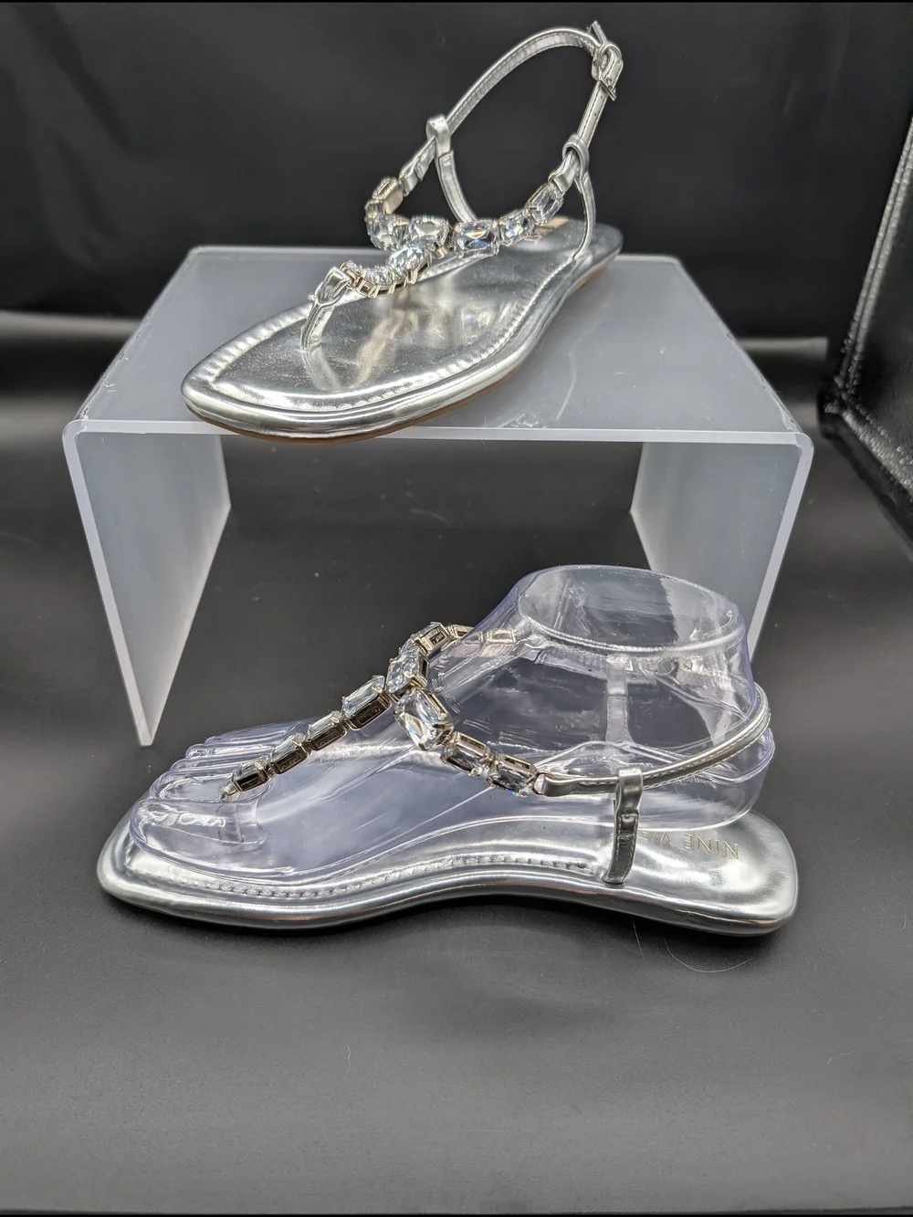 Nine West Silver Jeweled T-Strap Sandals for Women